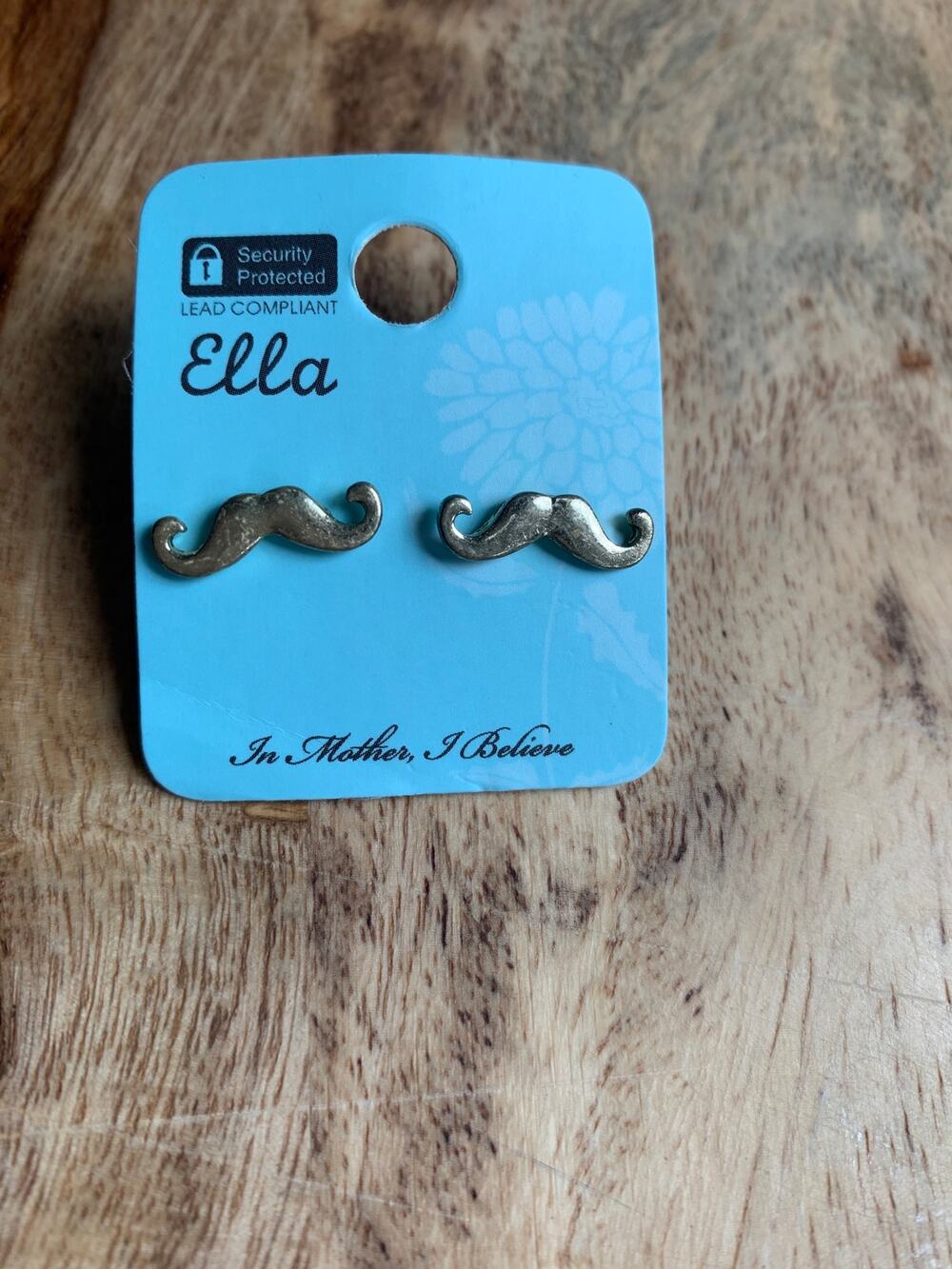 Mustache Shape Post Earrings Gold 5/8"
